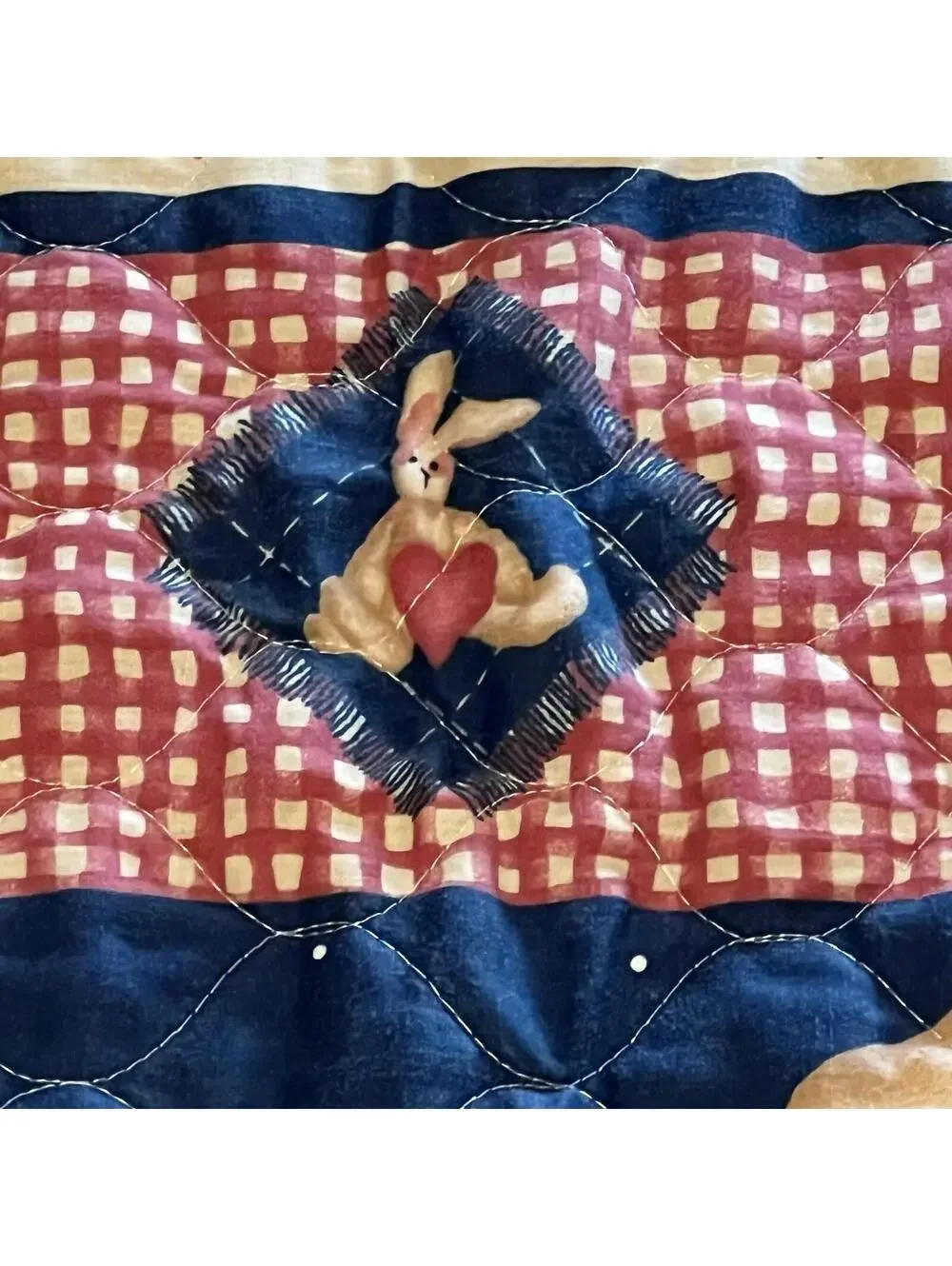 Teddy Bear Bunny Rabbit Vintage Quilted Baby Blanket 34x43 Nursery No Rips